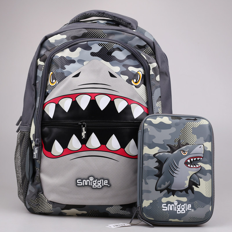 Australia smiggle large-capacity cartoon fang shark schoolbag pen box children's cartoon animal backpack