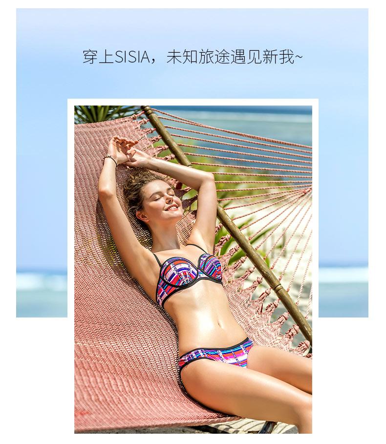 Sisia mới châu Âu và Mỹ màu kẻ sọc bikini ba mảnh ngực lớn gợi cảm ngực nhỏ tụ tập áo tắm ngày lễ phụ nữ - Bikinis bộ đồ tắm biển nữ