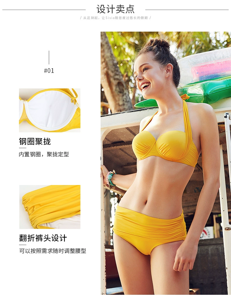 Sisia áo tắm bikini gợi cảm ngực lớn phụ nữ ngực nhỏ tập hợp thép hỗ trợ áo tắm chia ba điểm - Bikinis