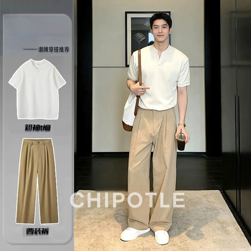 Korean Chipotle Old Money Style Men's Suit 2026 Summer High-End Shirt and Trousers Set Korean Chipotle Old Money Style Men's Suit 2026 Summer High-End Shirt and Trousers Set