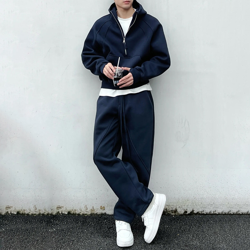 Korean Chipotle Patchwork Casual Sports Suit for Men 2026 Autumn Trendy Loose Sweatshirt and Sweatpants Two-Piece Set