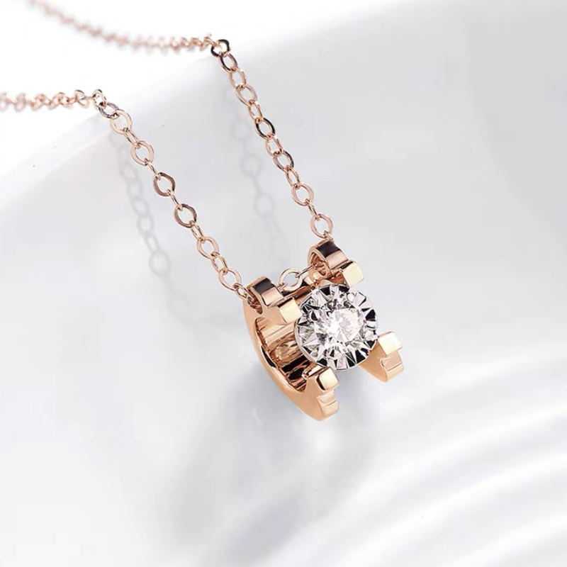 18k gold imitation diamond necklace female Moissanite diamond bull head platinum clavicle chain AU750 rose gold set chain