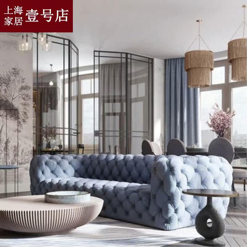 Nordic light luxury postmodern designer creative sofa small apartment villa living room full buckle double three-seater sofa