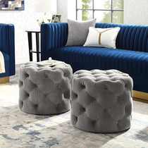 American fabric pedal stool light luxury single sofa stool buckle designer dressing shoe stool living room round Pier