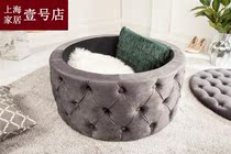 Nordic light luxury velvet cloakroom pink shoe stool bedroom storage stool living room round foot pedal sofa stool