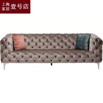 Italian light luxury brown velvet fabric pull button sofa post-modern villa living room small apartment hotel sofa