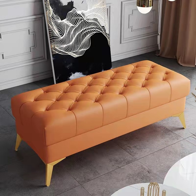 American Light Lavish Genuine Leather for shoes Stool Cloister room Orange Sofa stool Bench Bull Leather pier Bench Bench bench