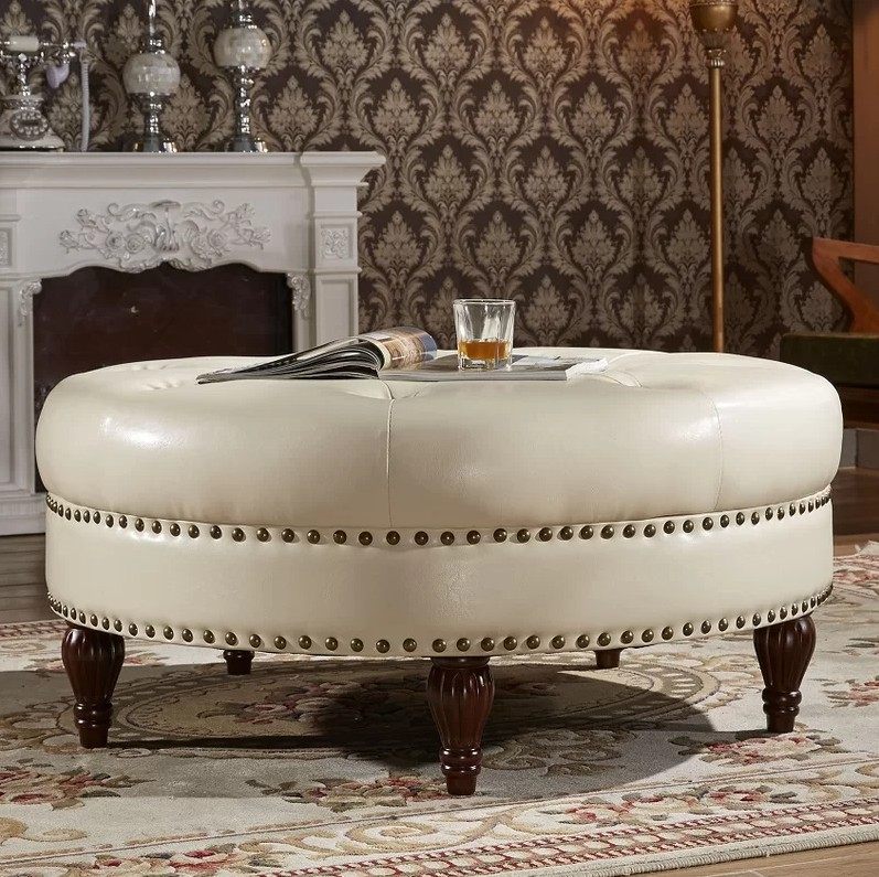 European-style clothing store sofa leather footstool white leather pier round shoe changing stool cloakroom stool living room coffee table stool