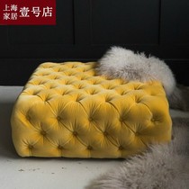 American light luxury velvet shoe stool clothing store sofa stool turmeric color cloth Pier cloakroom stool square coffee table stool