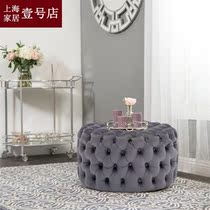 European velvet shoe stool high-end clothing store sofa stool cloakroom stool wine red round foot pedal small pier