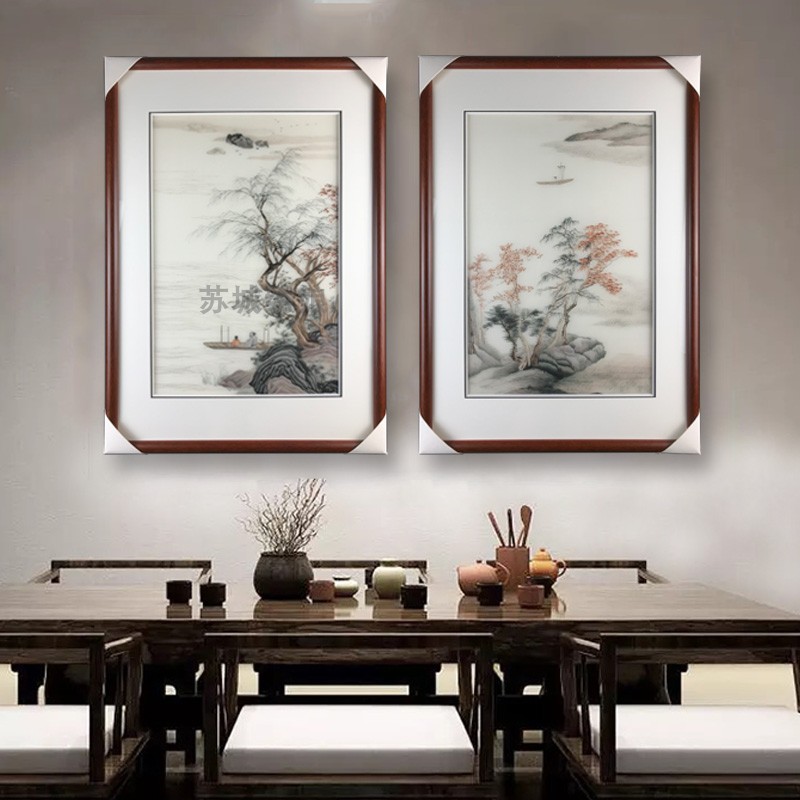 Soda embroidery finished product pure hand embroidery 1-4 silk boutique vertical mountain water series living room library decoration painting