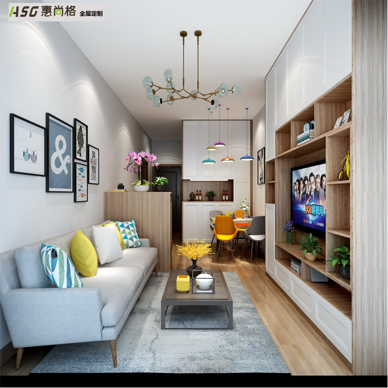 Huishangge Hong Kong furniture custom-made living room TV cabinet background wall porch partition sideboard solid wood furniture customization