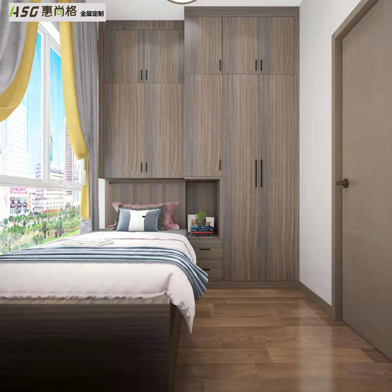 Huishang Hong Kong Full House Custom Wardrobe Tandem Bed Head Cabinet Integrated Modern Wardrobe Brief Solid Wood Bedroom overall