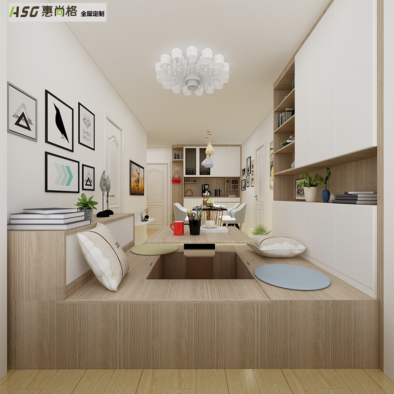 Hong Kong Guest Dining Room Overall Custom Lifting Table Multifunction Tatami Bookcase Dining Cabinet Entrance Cabinet for Shenzhen