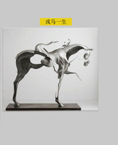 Hotel sales hall space decoration modern Chinese large horse landing metal color twisted art sculpture