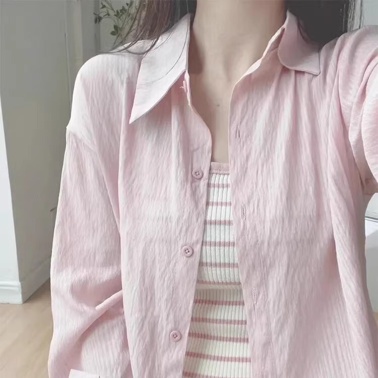 100% Cotton Blue Long-Sleeved Sun Protection Shirt for Women 2025 New Summer Thin Loose Jacket Cardigan Top Trendy