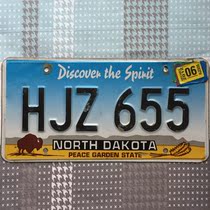 US license plate NorthDakotaND North Dakota HJZ655 Highway culture old photo collection tin painting