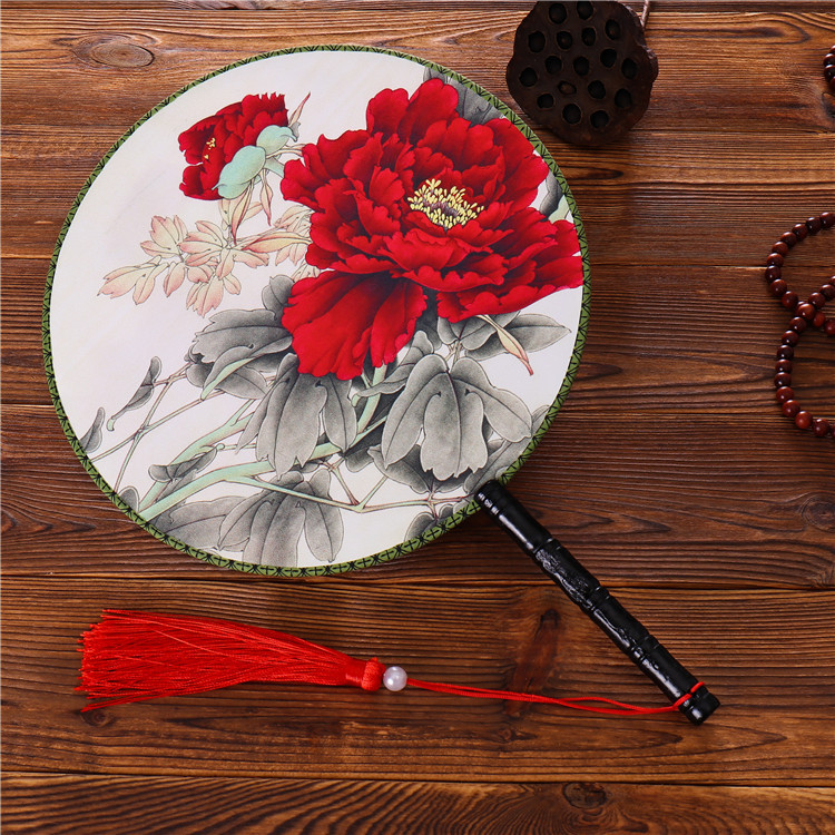 Ancient fan group fan Chinese style dance summer classical costume palace Hanfu women's long handle tassel small round fan