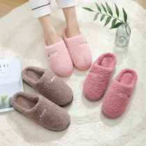 Cotton slippers men and women at home indoor couples plush warm non-slip silent comfort Home fur tug winter