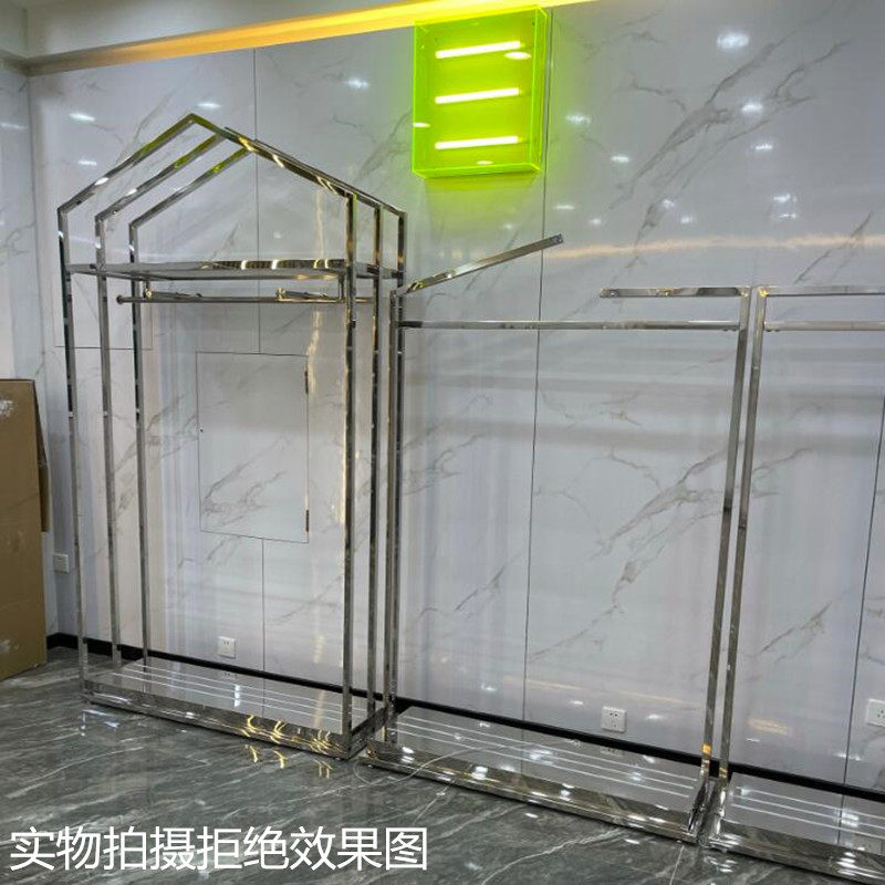 Clothing Store Show Shelves Island Landing Shelves With Light Glowing Men And Women Clothing Display Racks Stainless Steel Hanging Hanger Middle