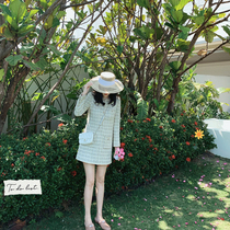 DORA2021ss UK imported high-end tweed temperament elegant one-dress tweed