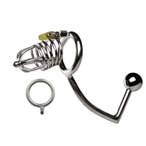 Prison bird stainless steel metal CB cage mens chastity lock with anal pants device alternative toy