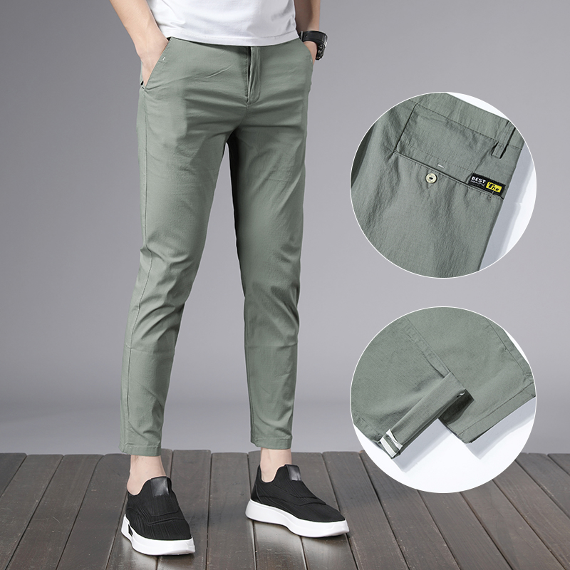 2022 New Cropped Pants Slim Slim Small Leg Pants Versatile Men's Casual Pants Summer Ice Thin Korean Edition Tide