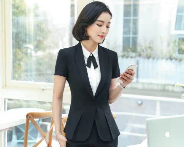 1706 vần điệu mùa hè 2019 đầm ngắn tay chuyên nghiệp mặc quần yếm nữ cộc tay - Business Suit vest trắng nữ