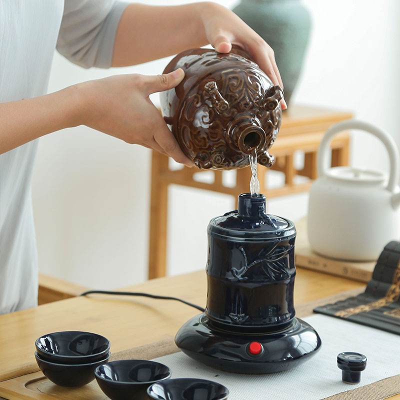 Qiao mu had a hip flask electrical heating hot wine temperature burn wine wine pot hot black pottery JiLan wine sets