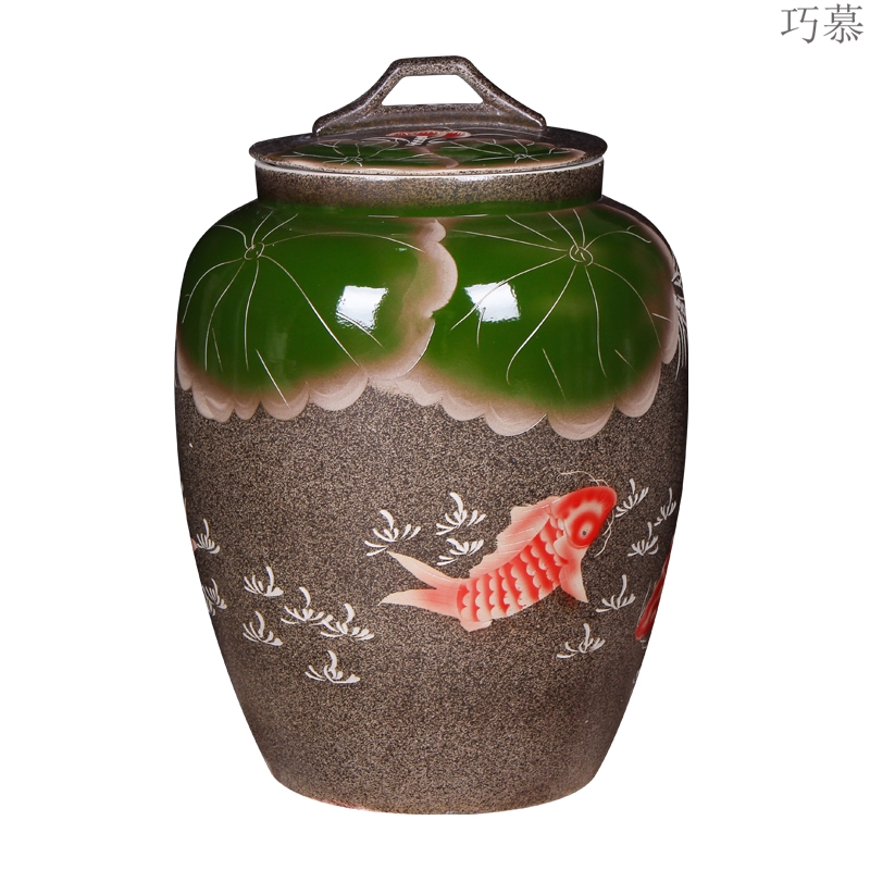 Qiao mu jingdezhen ceramic barrel 100 jins home with cover large flour rice box tea cylinder storage jars seal