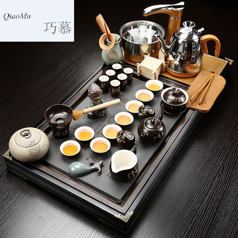Qiao mu ceramic kung fu tea set contracted household snap one induction cooker of a complete set of automatic tea tray tea taking