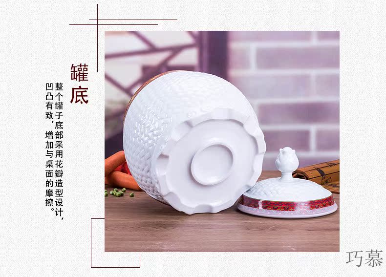 Qiao mu red jingdezhen ceramic barrel home ten catties small tank storage tank is festival seal oil cylinder 20 jins