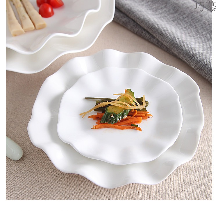 Qiao mu lotus leaf dish food dish pure white ceramic shallow plate of spaghetti western disc plate snack plate of fruit