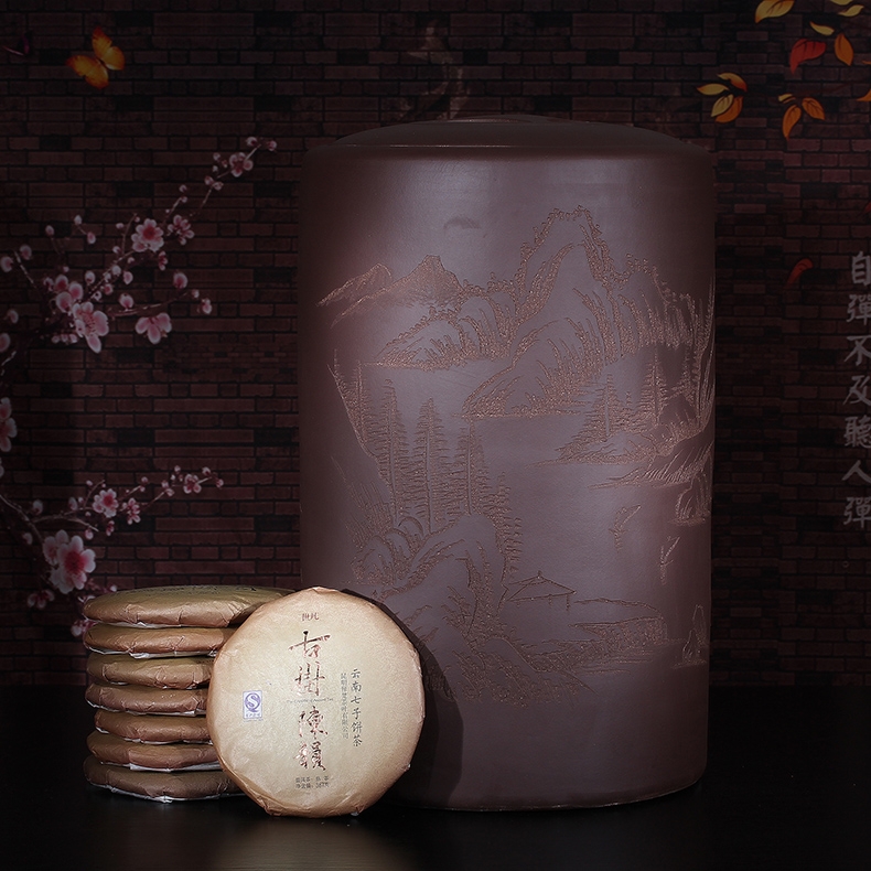 Qiao mu JS yixing purple sand tea caddy fixings cylinder coarse TaoCun receives large tea barrel shengchan dui