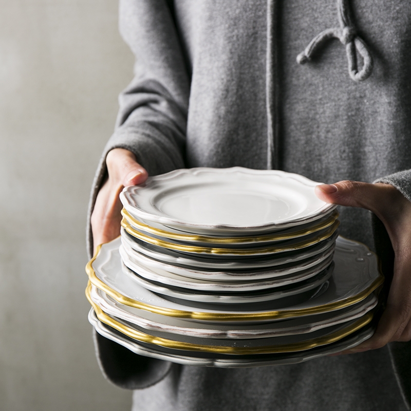 Qiao mu DY creative ceramic disc western food steak plate salad plates special - shaped restoring ancient ways round expressions using plate of Japanese new home