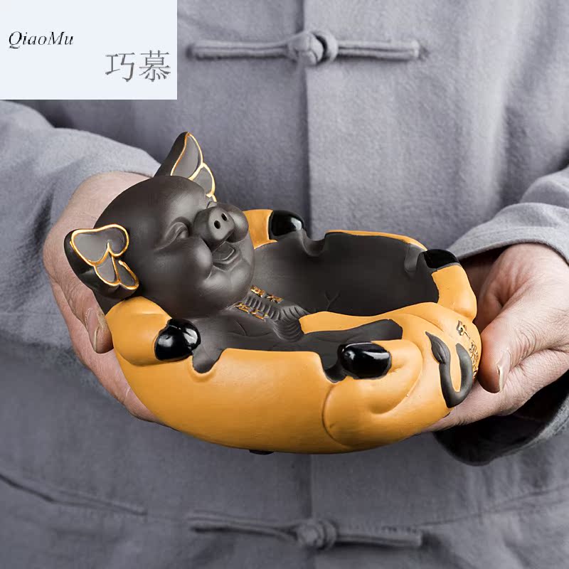 Qiao mu CMJ ceramic ashtray large creative move purple sand tea pet tea tray was furnishing articles not restoring ancient ways with cover in the living room