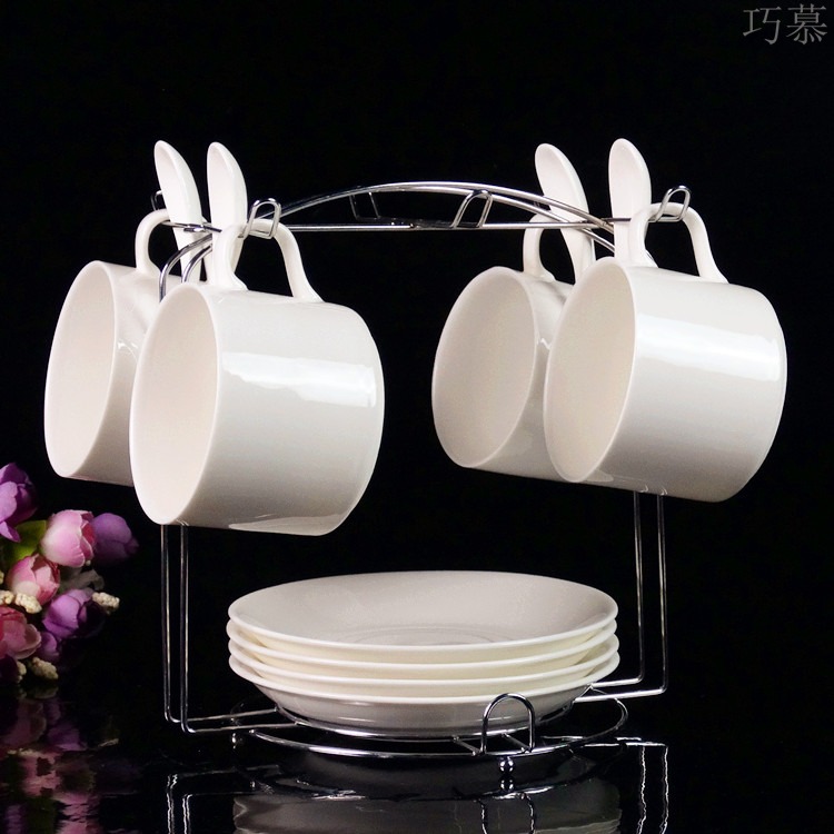 Qiao mu European ceramic coffee cup sets of high - grade up phnom penh creative four - piece spoon with ipads China coffee cups and saucers