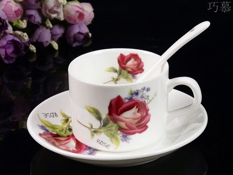 Qiao mu European ceramic coffee cup sets of high - grade up phnom penh creative four - piece spoon with ipads China coffee cups and saucers