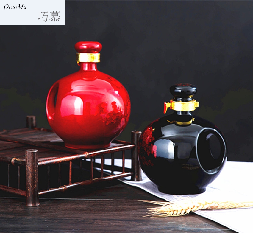 Qiao mu jingdezhen 2 jins of red and black crystal glaze peony ceramic bottle grape wine decorative bottle seal