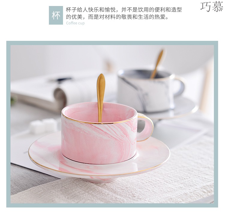 Qiao mu Nordic ins marble ceramic coffee cups and saucers set of small European - style key-2 luxury English afternoon tea, red tea cups