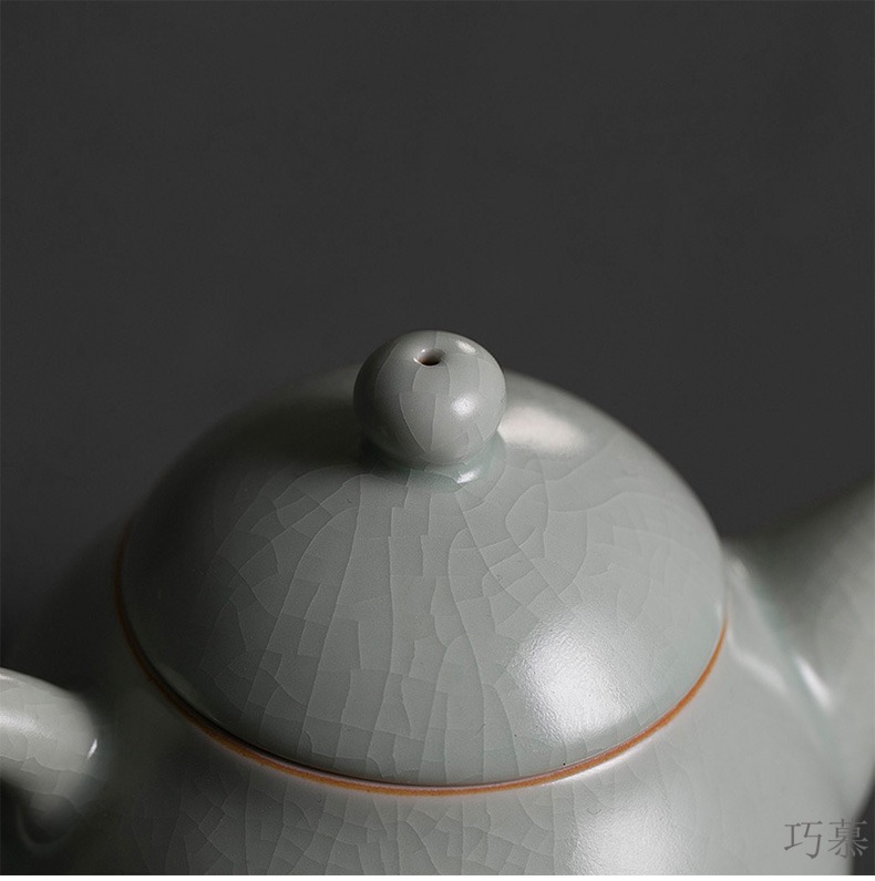 Qiao mu PMZ your up little teapot single pot of dehua porcelain household side put the pot of kung fu tea set to filter the azure ice crack