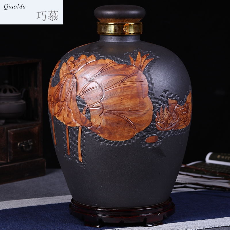 Qiao mu jar jar of empty wine bottles ceramic 10 jins 20 jins of 50 kg to soak it hand - carved home wine