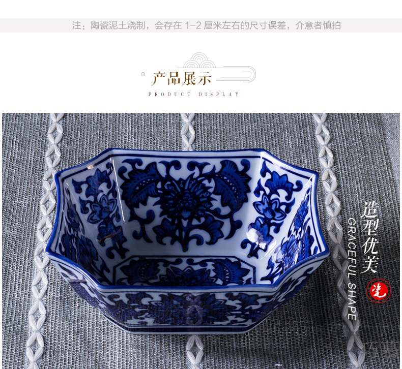 Qiao mu fruit bowl Chinese blue and white porcelain of jingdezhen ceramics compote snack plate of creative household adornment furnishing articles tea table