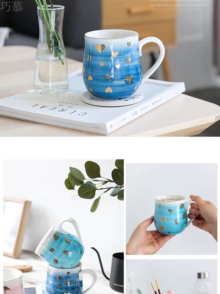 Qiao mu CDW Nordic breakfast cup home coloring change ceramic keller cup coffee cup large - capacity water cup B - 135