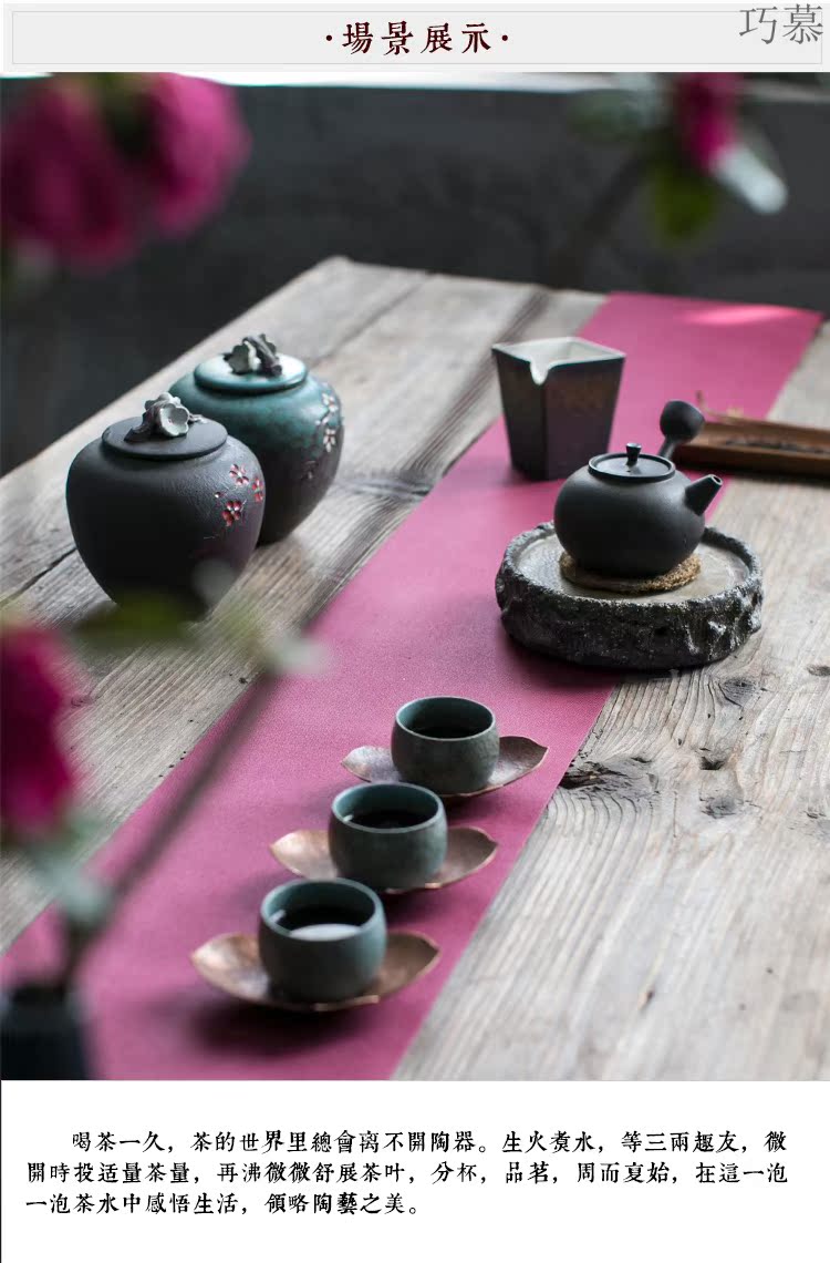 Qiao mu medium, hand - made name plum flower tea pot ceramic seal hand - made tea warehouse Chinese style household storage tanks