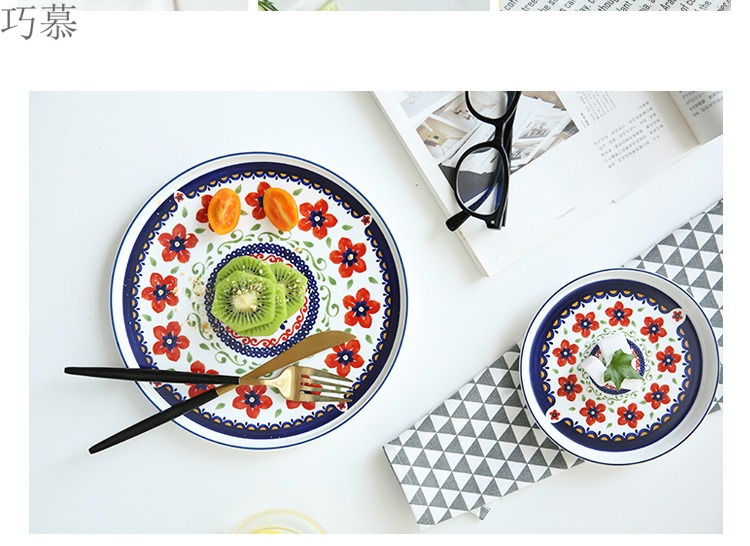 Qiao mu CDW life be beautiful like summer flowers, hand - made ceramic disc flat steak plate of western - style food tableware PZ - 72 plate