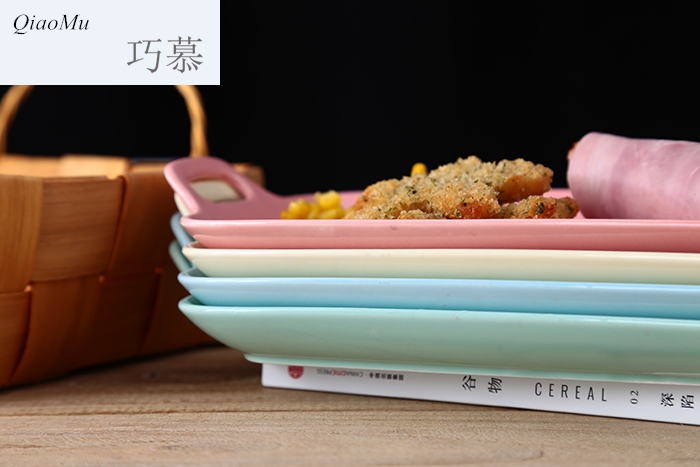 Qiao longed for the Nordic idea ears rectangle ceramic pan household food for breakfast dinner plate plate plate plate