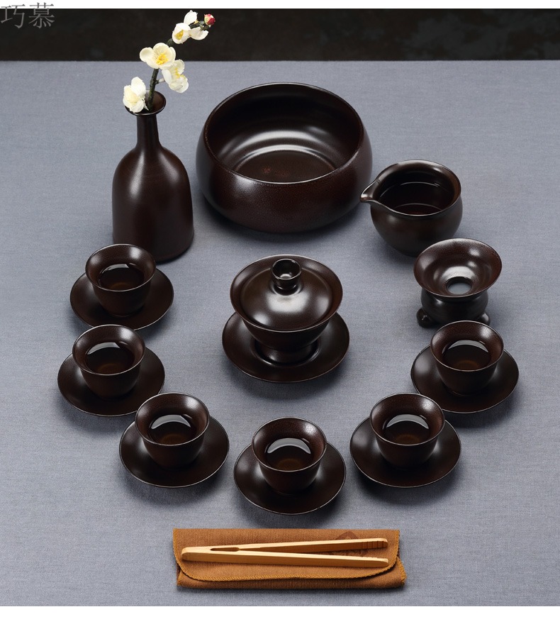 Qiao mu kongfu tea pot set household contracted and I tea set simple pottery and porcelain of a complete set of 6 cups to wash