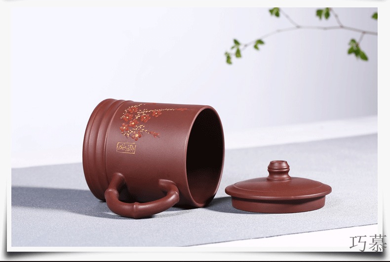 Qiao mu HM new yixing purple sand cup by pure manual undressed ore decals name plum flower cups cup purple sand tea cups