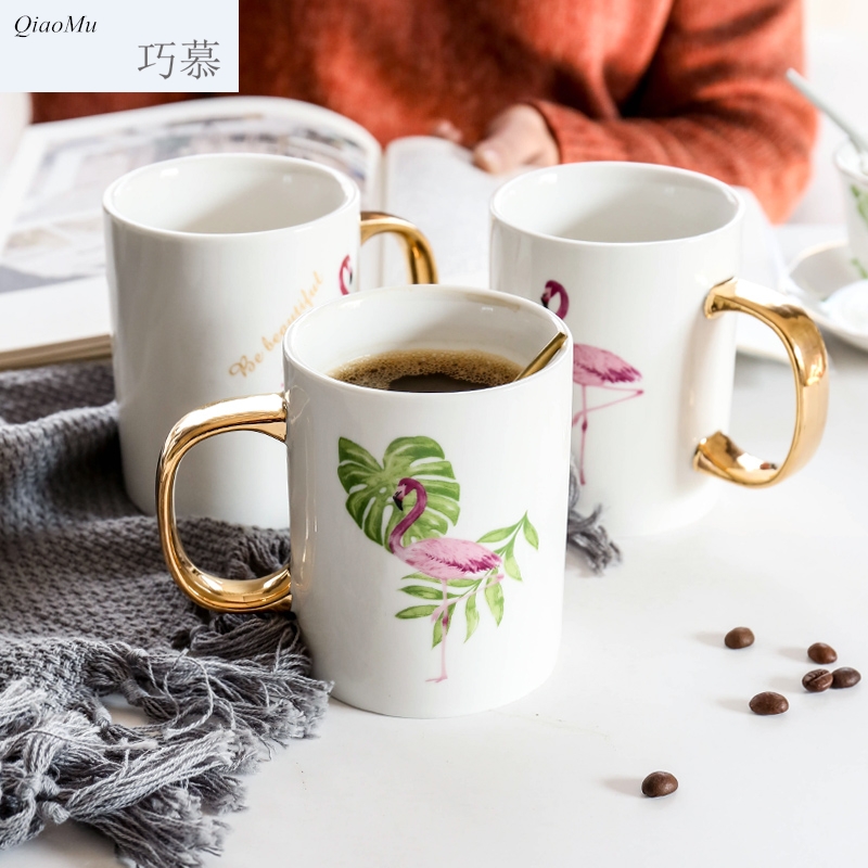 Qiao mu ins flamingos ceramic gold spend coffee lovers mark cup for cup teapot teacup saucer breakfast cup